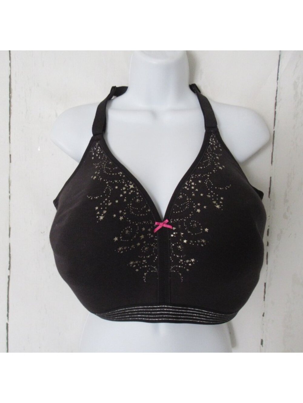 Cacique Bra 44H Black Lightly Lined No Wire Star Print Plus Size Wireless